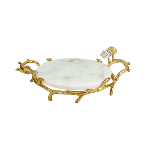 MARBLE & ALUMINIUM CAKE STAND ROUND (NATURAL)